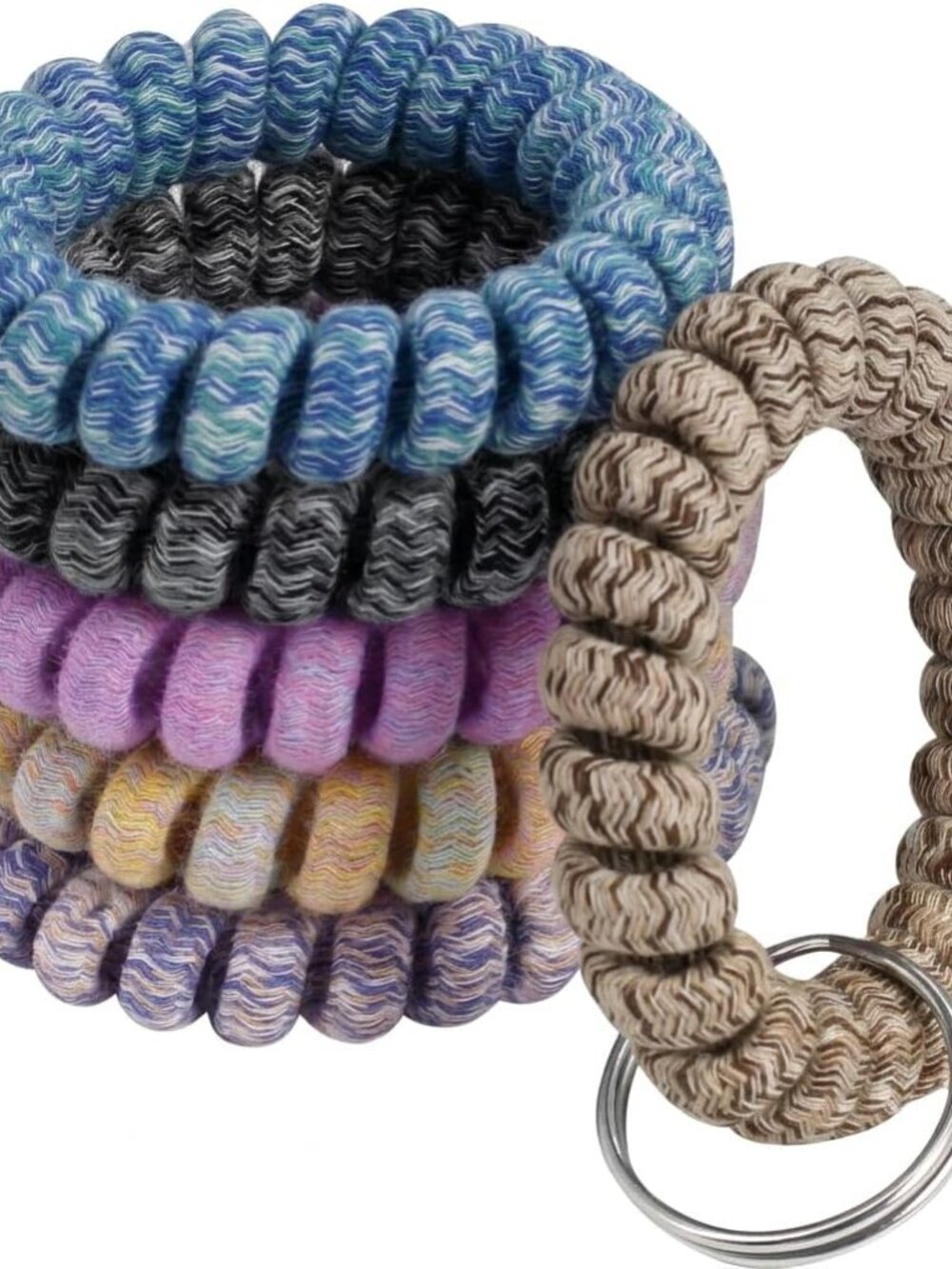 Pack of 6 Keychain Bracelet Wristlet Wrist Key Chain Holder Spring
